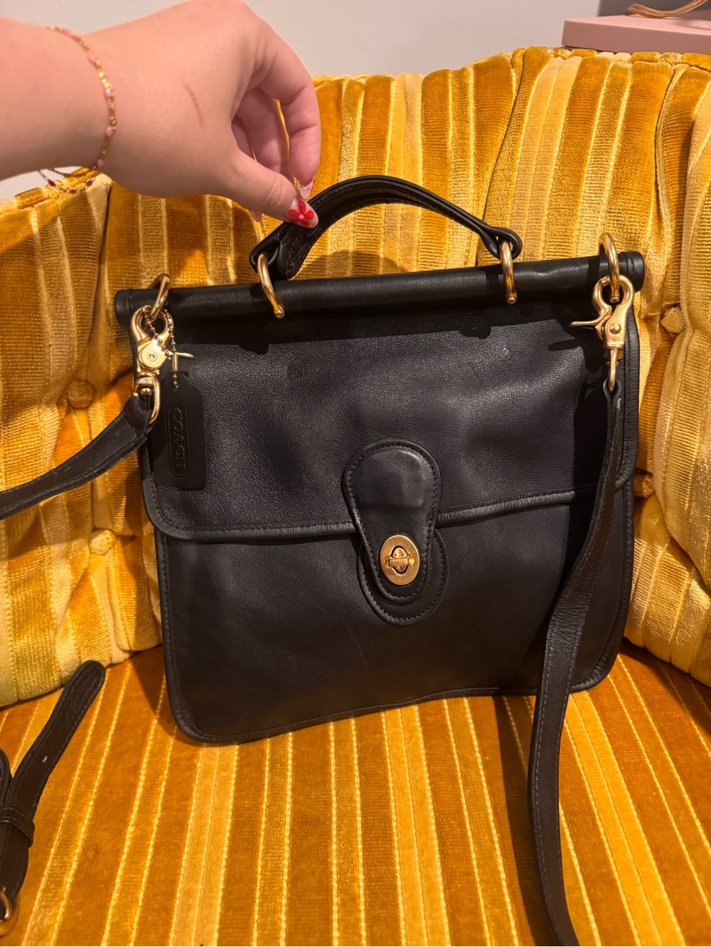 Coach Willis Black Leather Satchel with Gold-Tone Hardware
